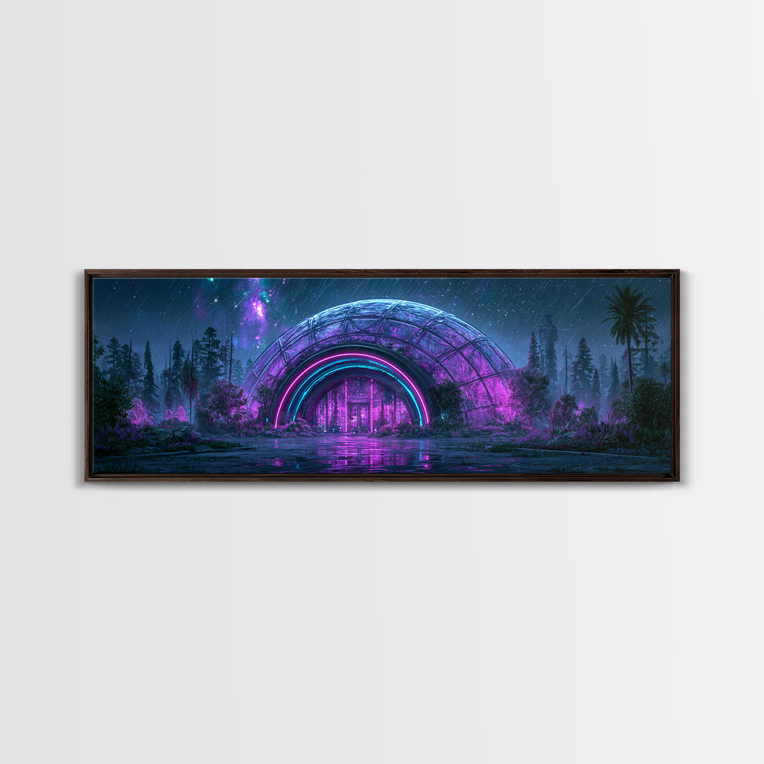 Futuristic Botanical Dome Canvas Print, Scifi Art, Neutral Decor, Living Room Decor, Oil Painting, Orbit, Home Decor, SCI-3x1-40