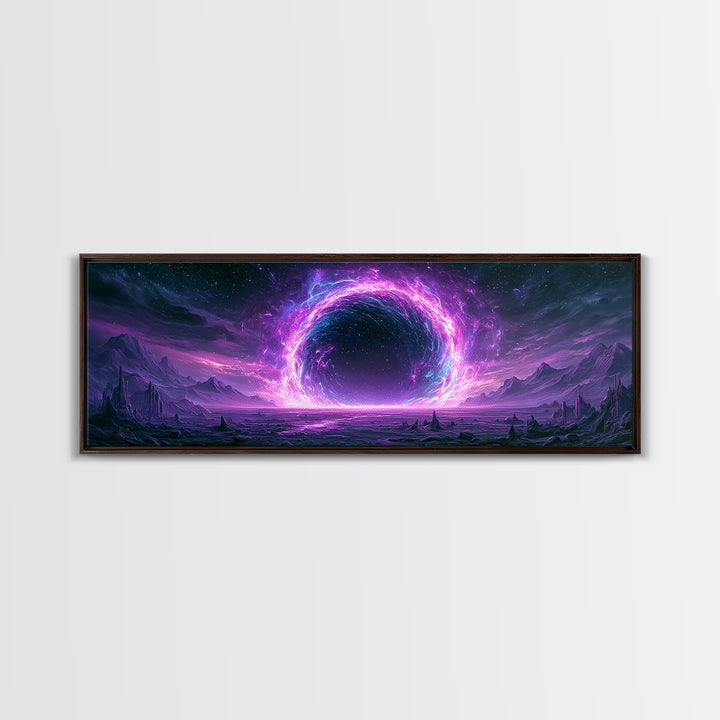 Wormhole Opening over Barren Landscape Framed Canvas Print, Scifi Art, Game Room Decor, Living Room Decor, Fine Art, Orbit, SCI-3x1-81