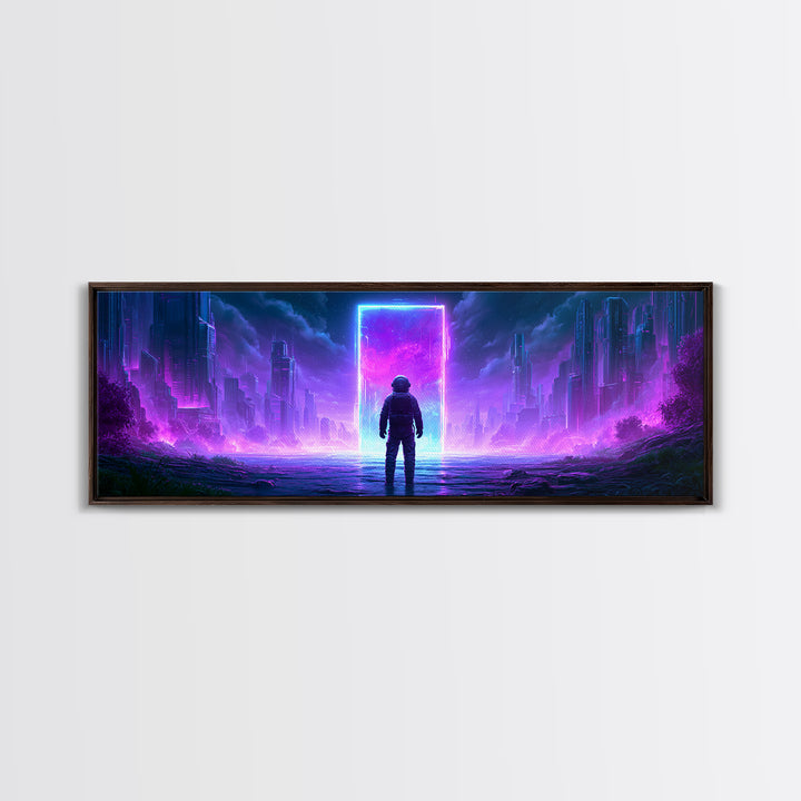 Astronaut Standing Before a Glowing Monolith Framed Canvas Print, Scifi Art, Space Art, Living Room Decor, Fine Art, Orbit, SCI-3x1-90