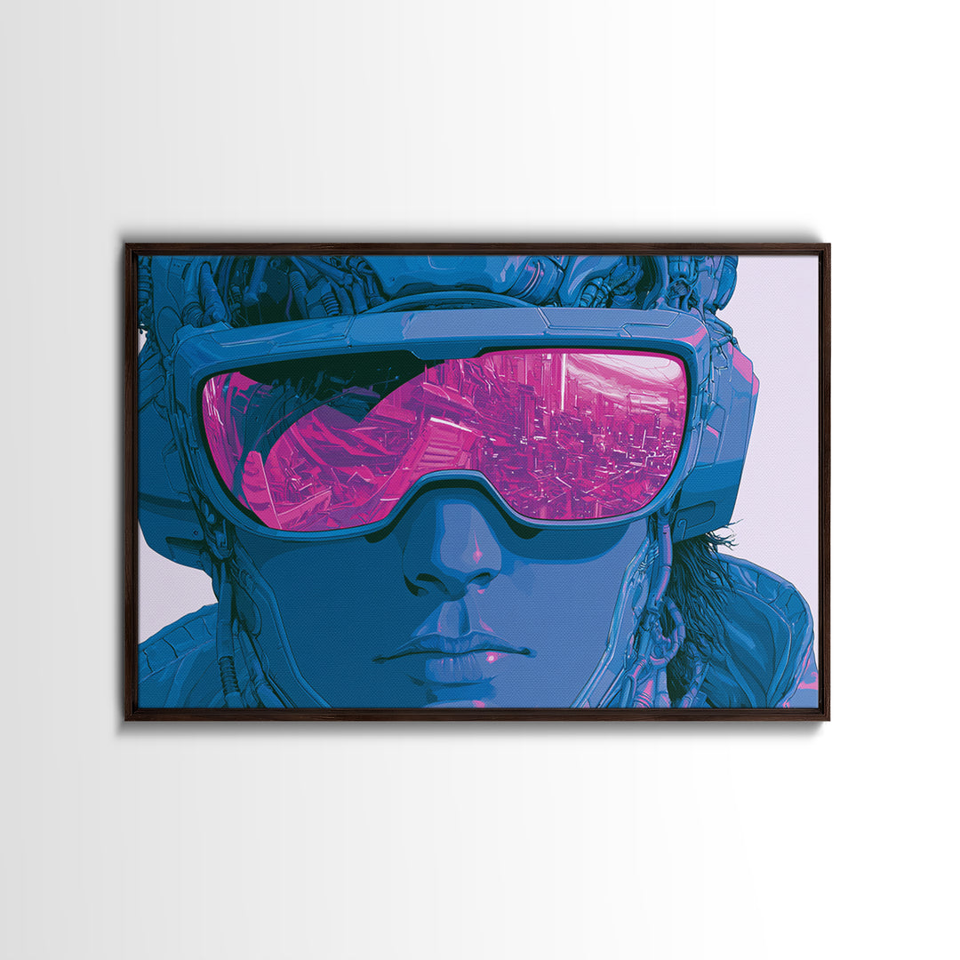 Cyborg Portrait with Reflective Visor Canvas Print, Scifi Art, Retro Futurism Art, Living Room Decor, Oil Painting, Orbit, SCI-3x2-37
