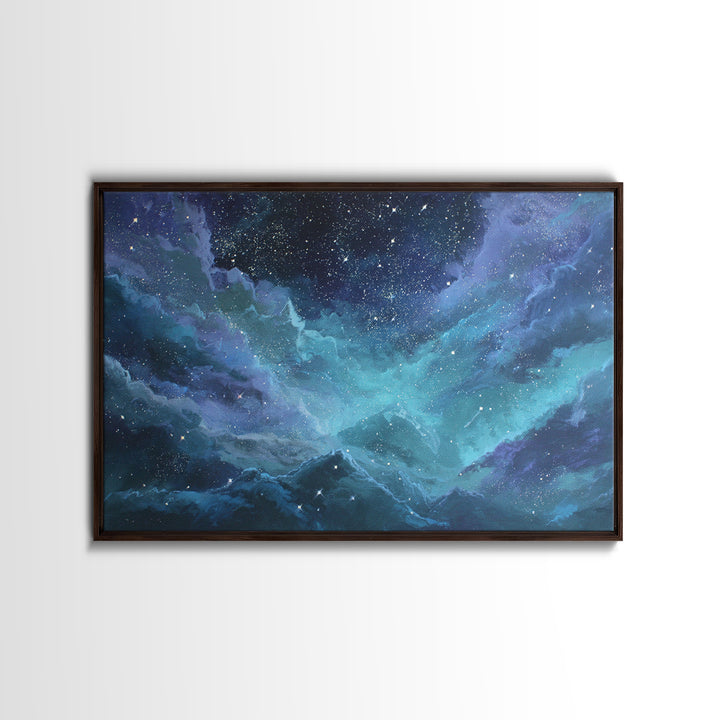 Robot Bird Perched on Antenna Framed Canvas Print, Scifi Art, Abstract Art, Living Room Decor, Fine Art, Orbit, Retro Art, SCI-3x2-99