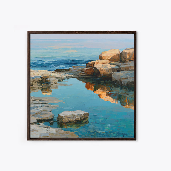 Rocky Tidepool with Reflections Framed Canvas Print, Seascape Art, Canvas Wall Art, Coastal Decor, Fine Art, Seascape, SEA-1x1-11