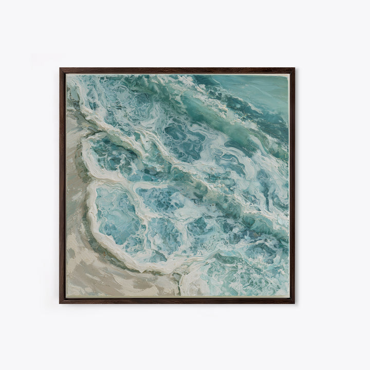 Ocean Foam Patterns from Above Framed Canvas Print, Seascape Art, Digital Prints, Coastal Decor, Oil Painting, Seascape, SEA-1x1-12