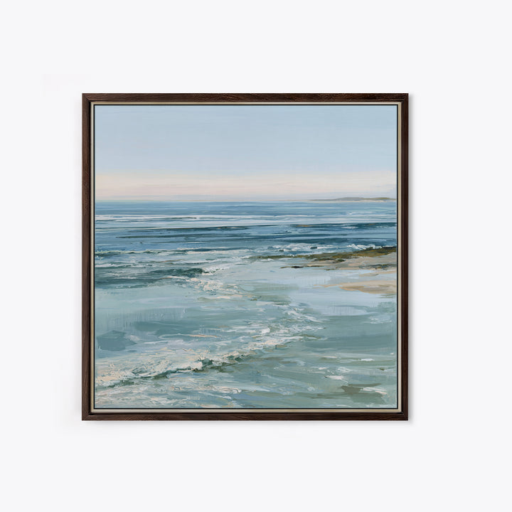 Calm Blue Horizon Framed Canvas Print, Seascape Art, Living Room Decor, Coastal Decor, Oil Painting, Seascape, Gallery Decor, SEA-1x1-2