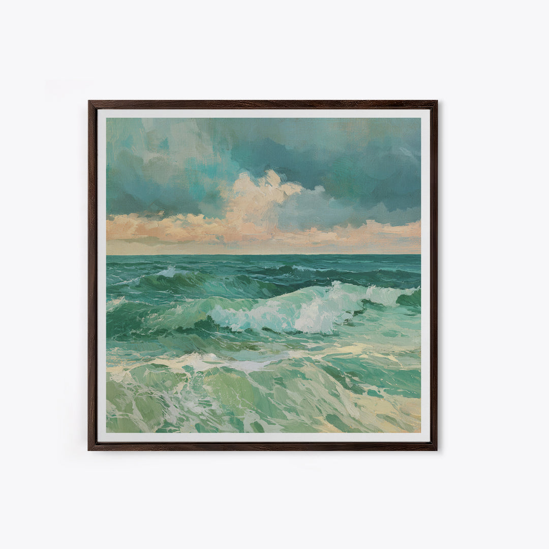 Turbulent Green Sea Framed Canvas Print, Seascape Art, Fine Art Print, Coastal Decor, Abstract Art, Seascape, Digital Prints, SEA-1x1-33