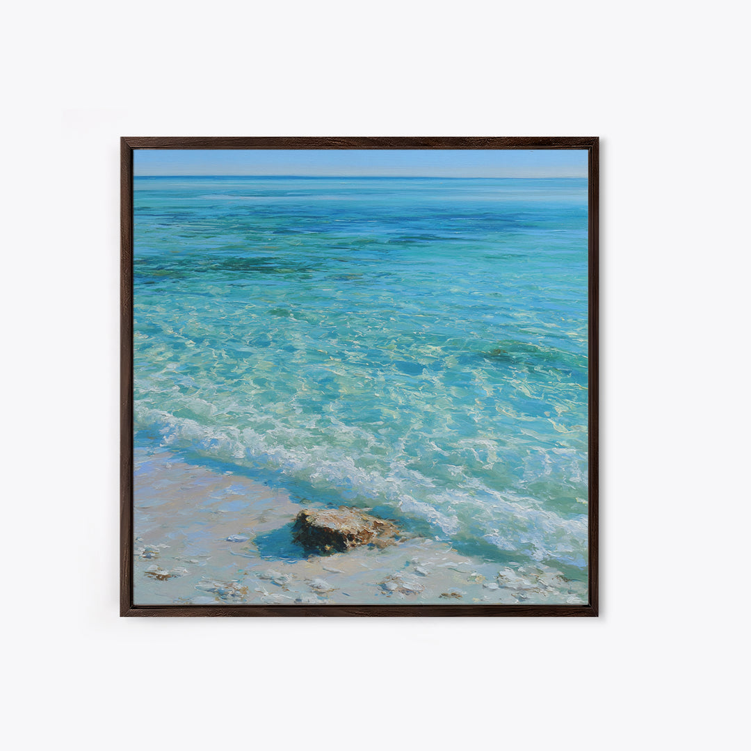 Tropical Lagoon with Transparent Shallows Framed Canvas Print, Seascape Art, Coastal Wall Art, Coastal Decor, Watercolor Art, SEA-1x1-34