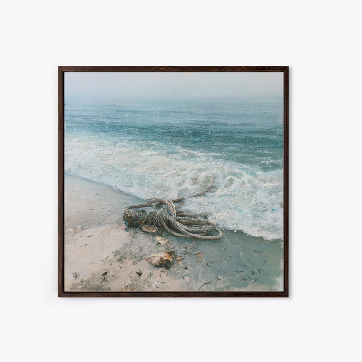 Rain over Ocean with Blurred Horizon Framed Canvas Print, Seascape Art, Canvas Print, Coastal Decor, Oil Painting, Seascape, SEA-1x1-68