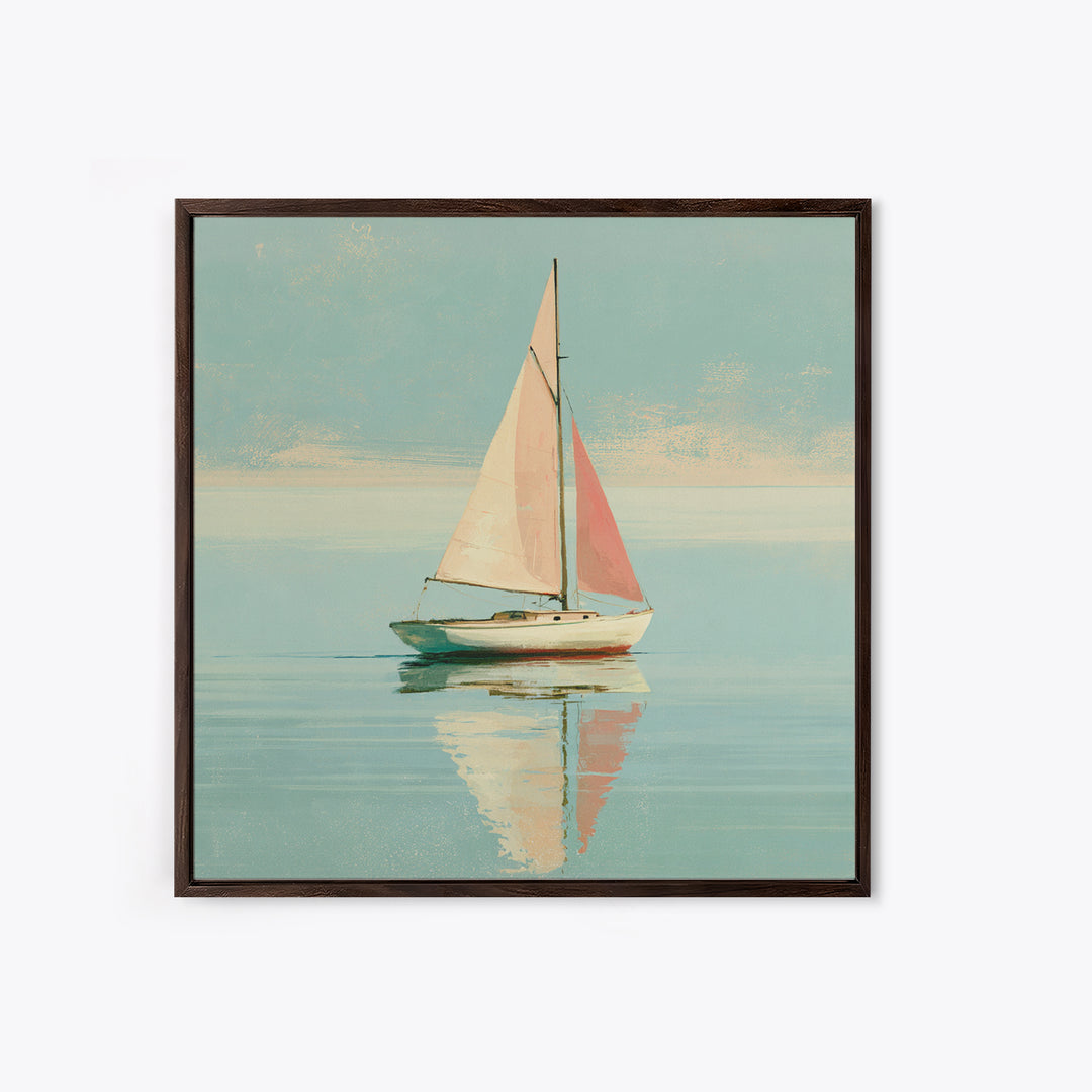 Quiet Sailboat on Glassy Water Framed Canvas Print, Seascape Art, Neutral Decor, Coastal Decor, Fine Art, Seascape, Home Decor, SEA-1x1-80