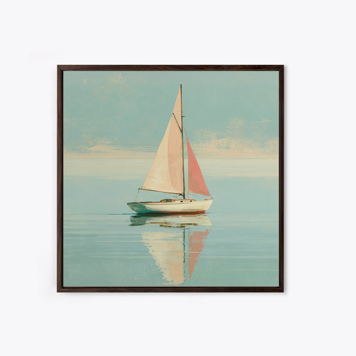 Quiet Sailboat on Glassy Water Framed Canvas Print, Seascape Art, Neutral Decor, Coastal Decor, Fine Art, Seascape, Home Decor, SEA-1x1-80