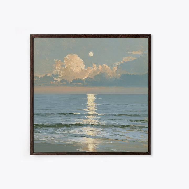 Moonlit Ocean with Silver Path of Light Canvas Print, Seascape Art, Wall Art, Coastal Decor, Oil Painting, Seascape, SEA-1x1-99