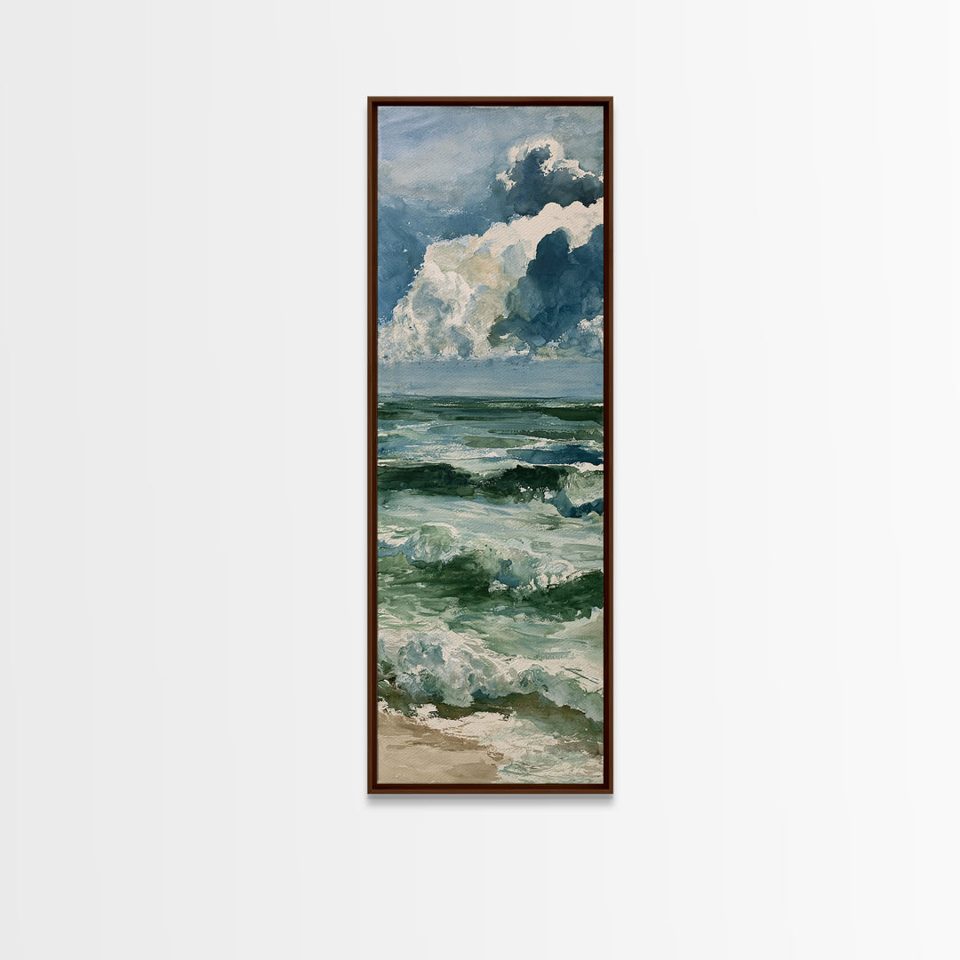 Turbulent Green Sea Framed Canvas Print, Seascape Art, Boho Decor, Coastal Decor, Oil Painting, Seascape, Printable Wall Art, SEA-1x3-45