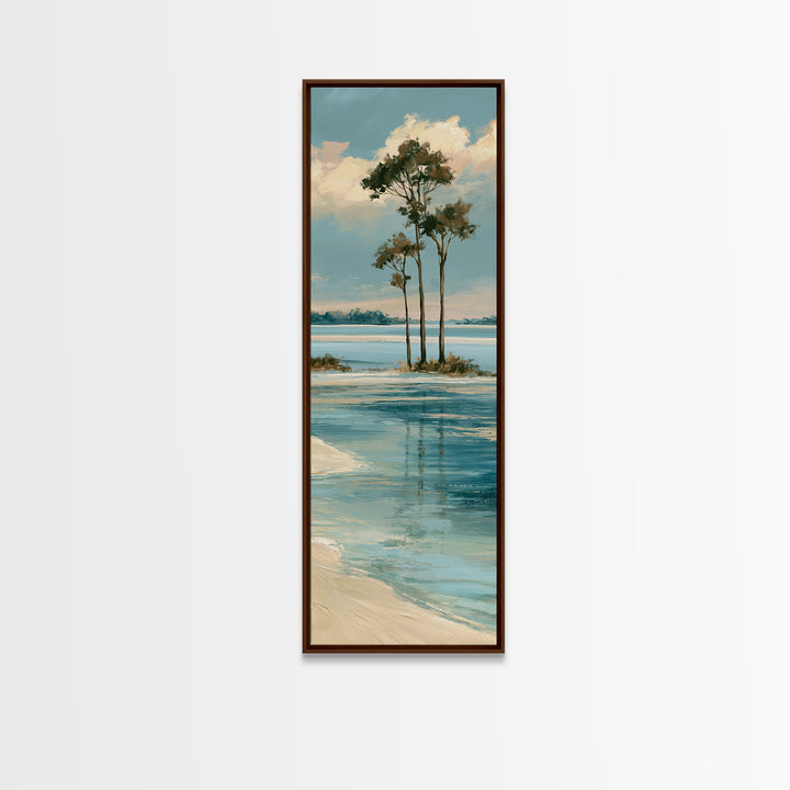 Tropical Lagoon with Transparent Shallows Framed Canvas Print, Seascape Art, Watercolor Art, Coastal Decor, Fine Art, Seascape, SEA-1x3-46