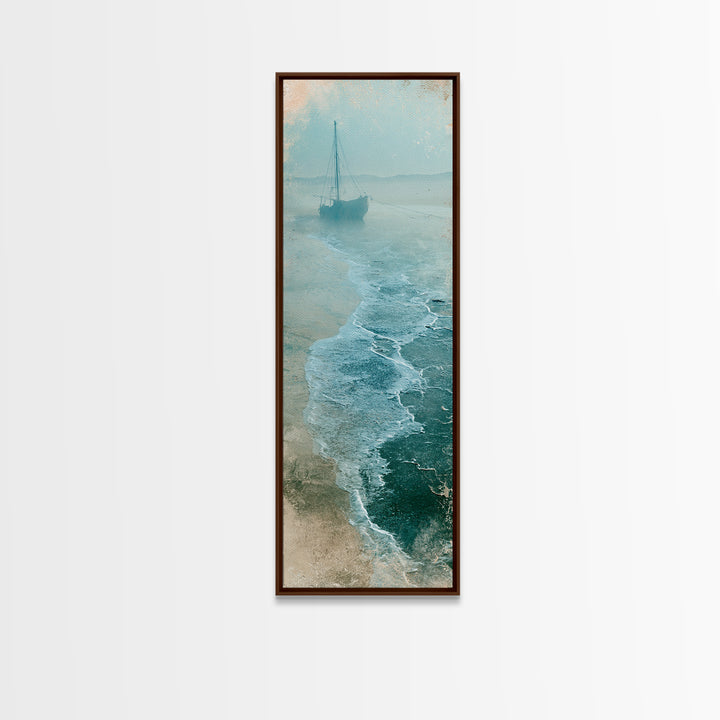 Fishing Boat Silhouette Framed Canvas Print, Seascape Art, Coastal Decor, Fine Art, Seascape, Minimalist Decor, SEA-1x3-74