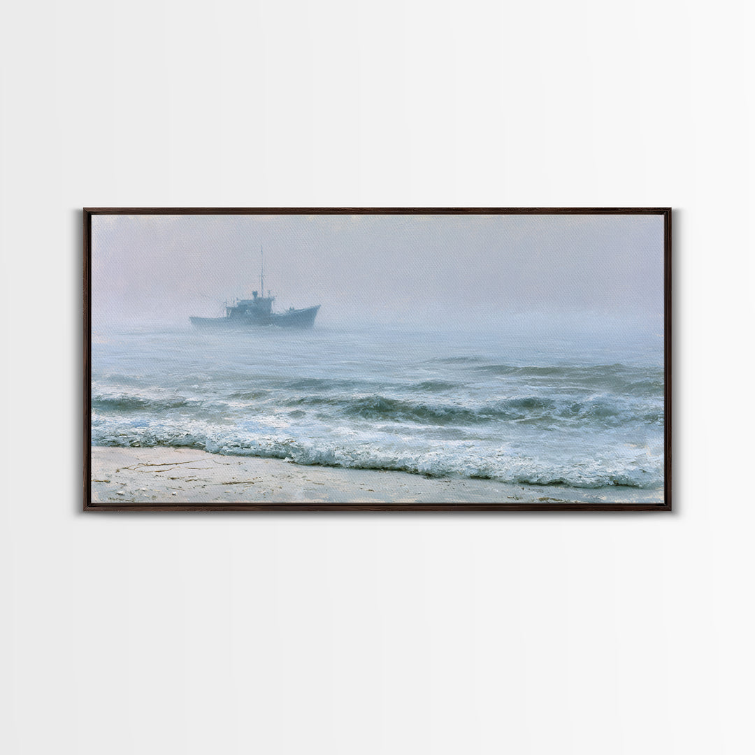 Fishing Boat Silhouette Framed Canvas Print, Seascape Art, Luxury Decor, Coastal Decor, Fine Art, Seascape, Oil Painting, SEA-2x1-34