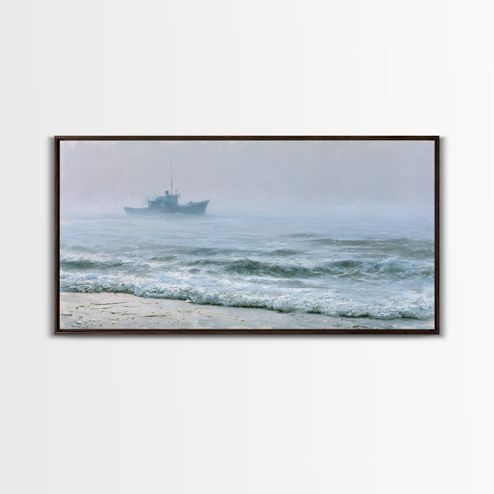 Fishing Boat Silhouette Framed Canvas Print, Seascape Art, Luxury Decor, Coastal Decor, Fine Art, Seascape, Oil Painting, SEA-2x1-34