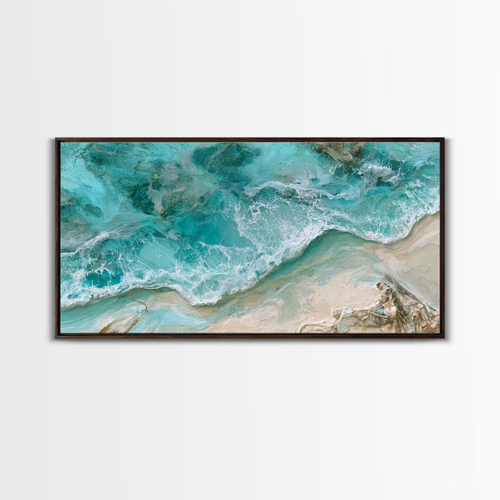 Aerial Reef Water Canvas Print, Seascape Art, Digital Wall Art, Coastal Decor, Watercolor Art, Seascape, Wall Art Print, SEA-2x1-68