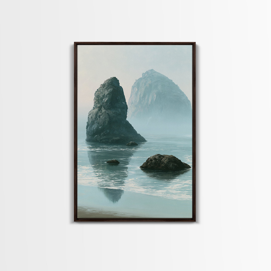 Sea Stack Rocks Framed Canvas Print, Seascape Art, Watercolor Art, Coastal Decor, Fine Art, Seascape, Textured Painting, SEA-2x3-3