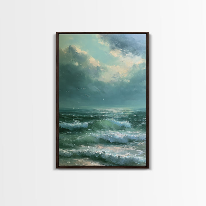 Turbulent Green Sea Framed Canvas Print, Seascape Art, Art Print, Coastal Decor, Abstract Art, Seascape, Printable Art, SEA-2x3-41