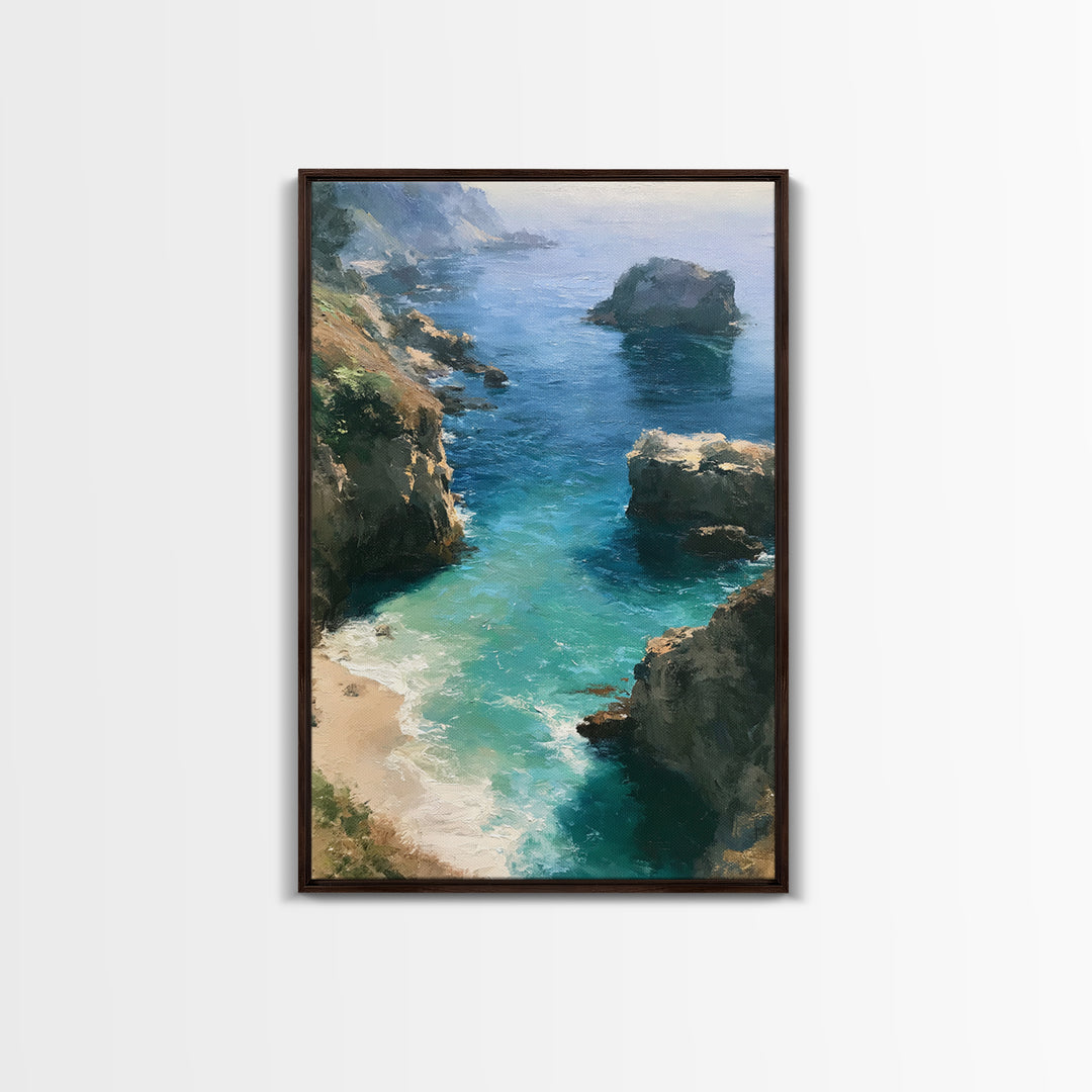 Coastal Cove with Turquoise Water Framed Canvas Print, Seascape Art, Wall Art, Coastal Decor, Abstract Art, Seascape, SEA-2x3-47
