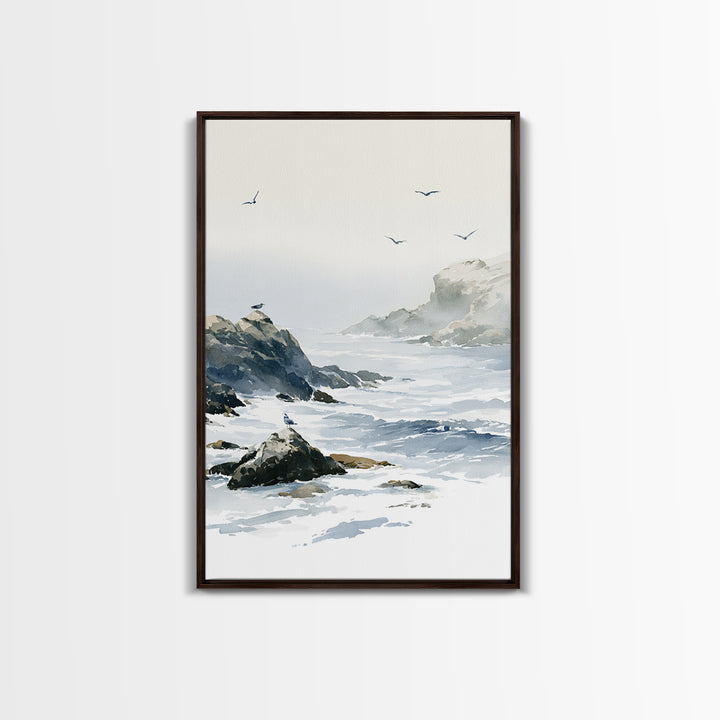 Misty Sea Cliffs Canvas Print, Seascape Art, Large Wall Art, Coastal Decor, Seascape, Watercolor Painting, Bedroom Wall Art, SEA-2x3-61