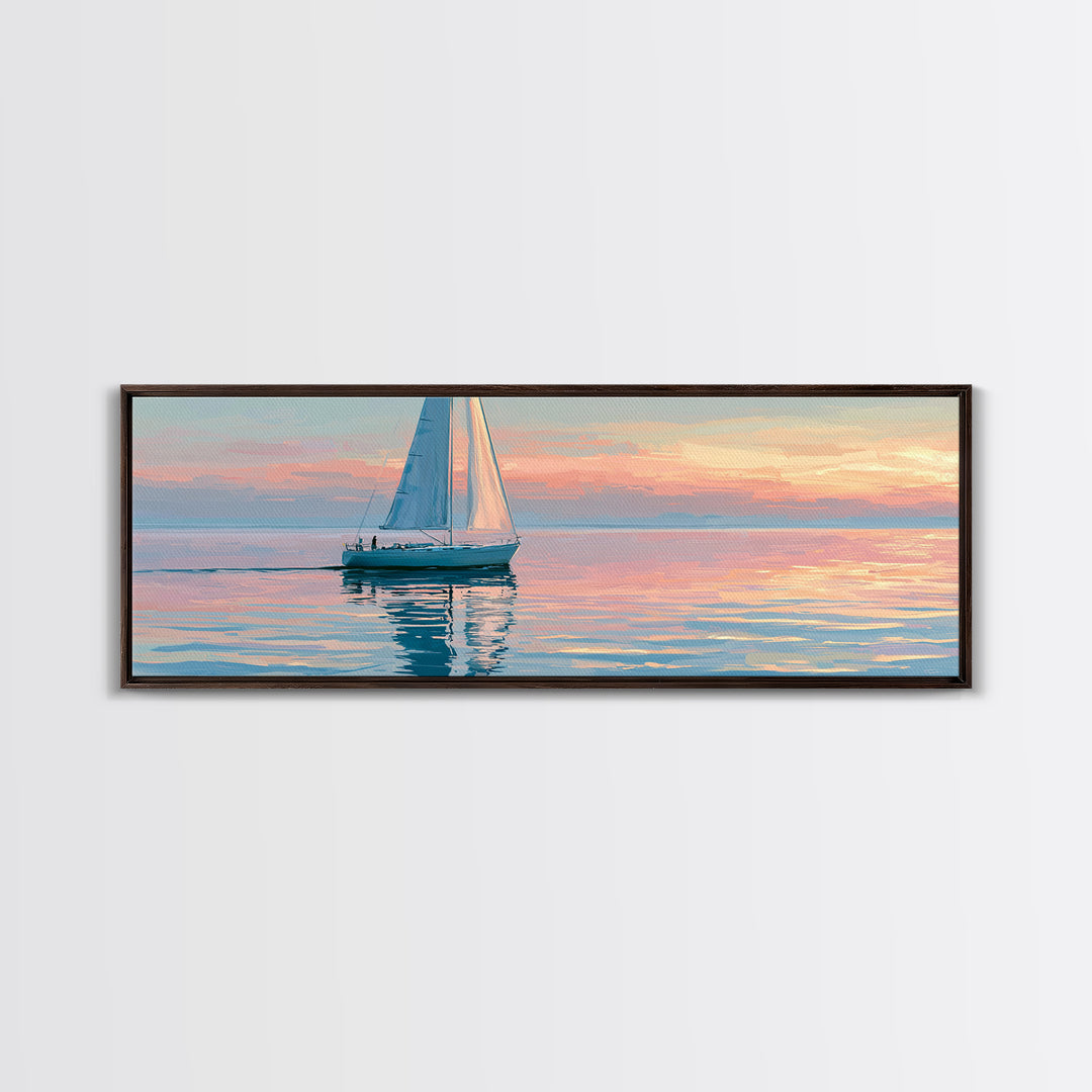 Quiet Sailboat on Glassy Water Canvas Print, Seascape Art, Abstract Painting, Coastal Decor, Fine Art, Seascape, Room Decor, SEA-3x1-24