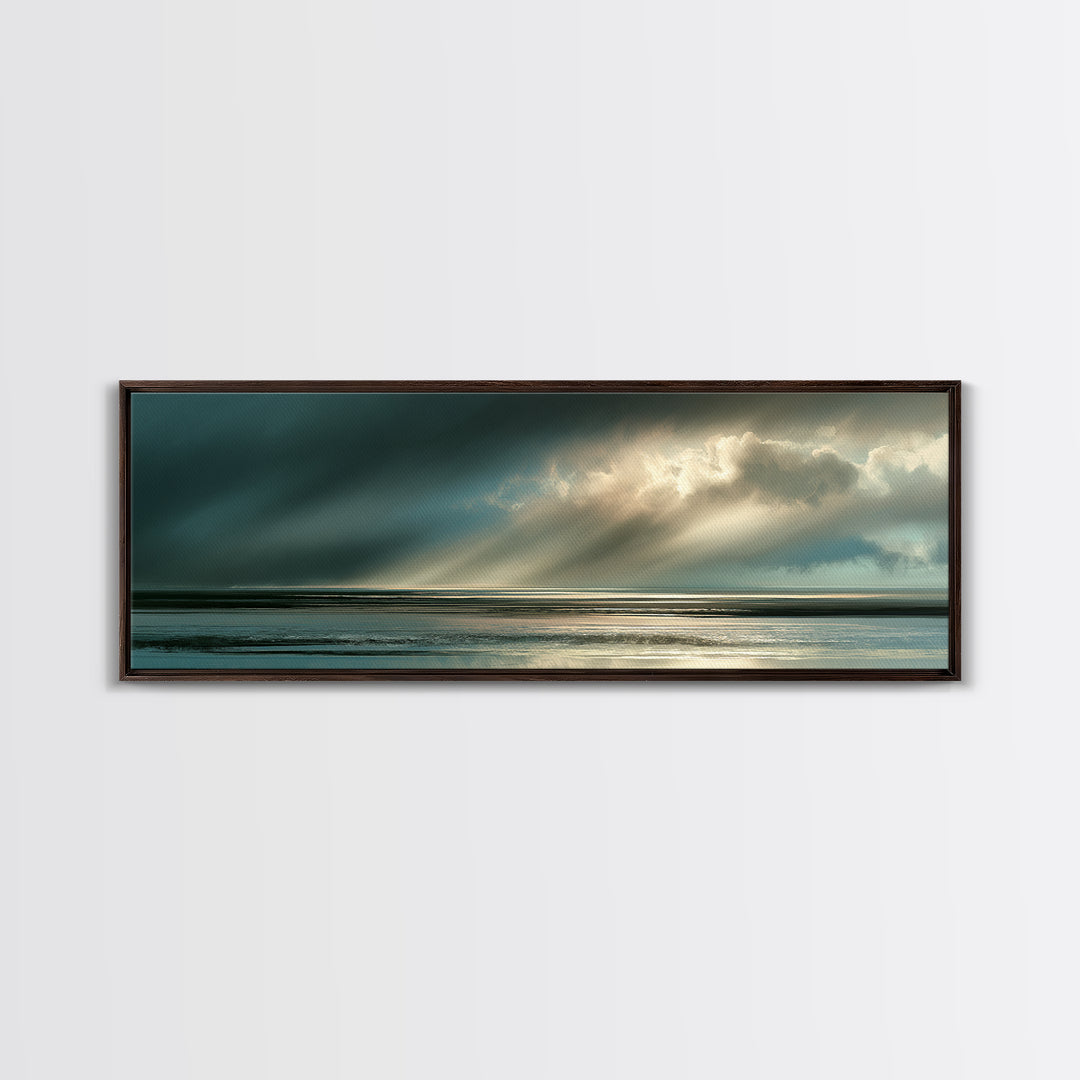 Rain over Ocean with Blurred Horizon Canvas Print, Seascape Art, Beach Decor, Coastal Decor, Seascape, Minimalist Decor, SEA-3x1-36