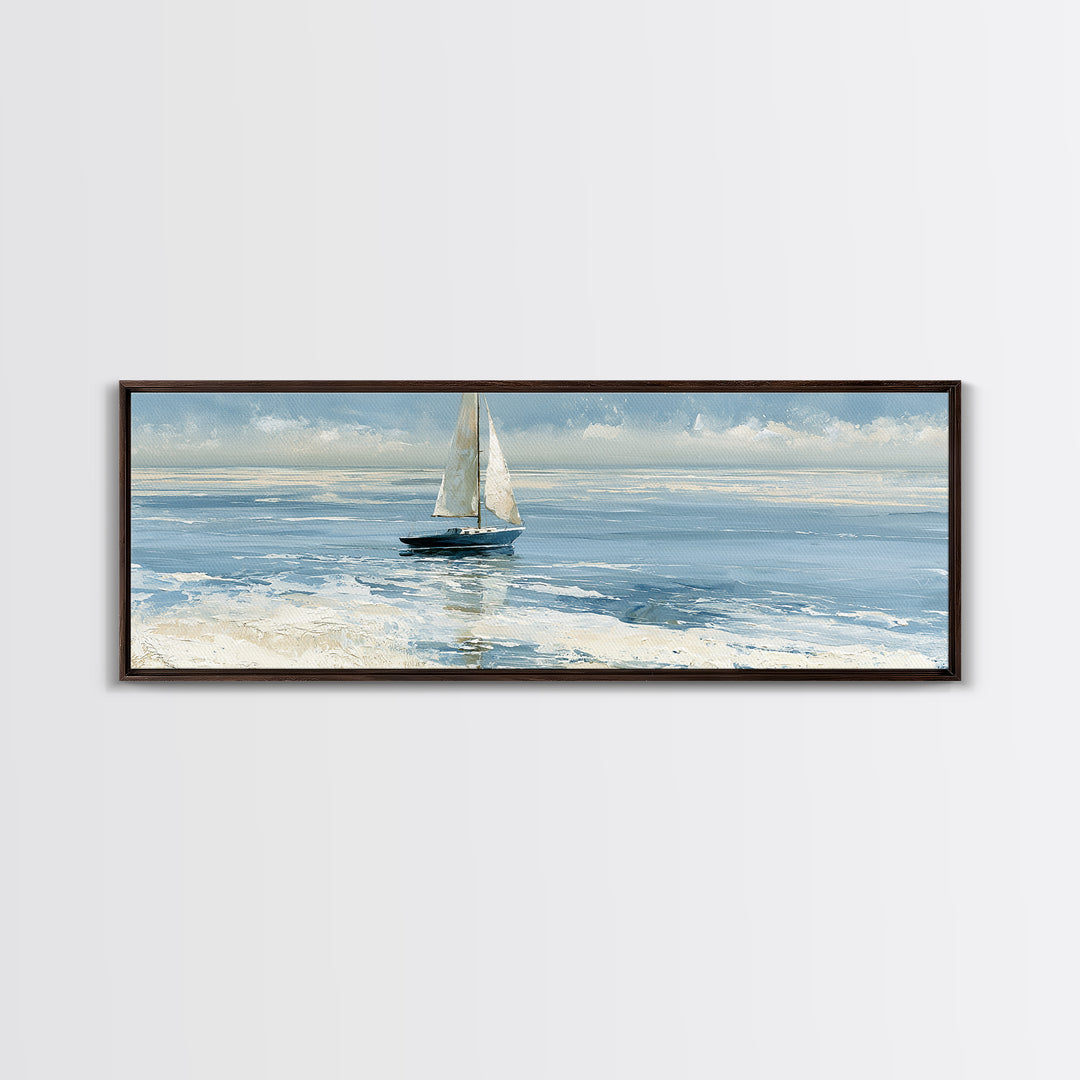 Quiet Sailboat on Glassy Water Canvas Print, Seascape Art, Luxury Decor, Coastal Decor, Fine Art, Seascape, Oil Painting, SEA-3x1-48