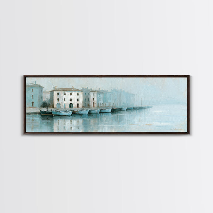 Mediterranean Harbor at Dawn Canvas Print, Seascape Art, Gallery Decor, Coastal Decor, Oil Painting, Seascape, Contemporary Art, SEA-3x1-62