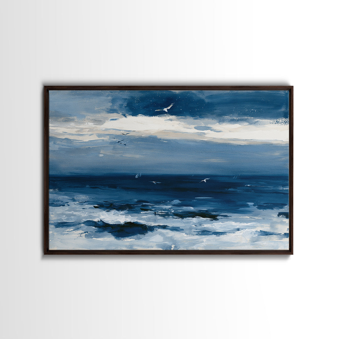 Deep Indigo Night Sea Canvas Print, Seascape Art, Abstract Art, Coastal Decor, Seascape, Nautical Decor, Coastal Wall Art, SEA-3x2-1