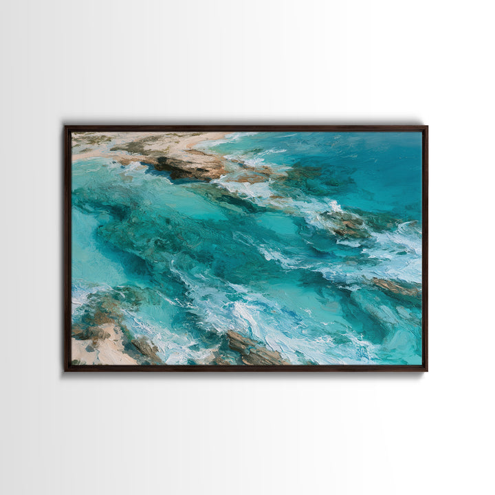 Aerial Reef Water Framed Canvas Print, Seascape Art, Original Art, Coastal Decor, Fine Art, Seascape, Living Room Wall Art, SEA-3x2-28