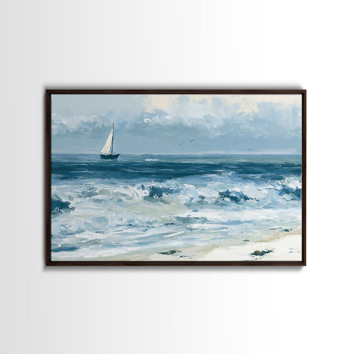 Coastal Cove with Turquoise Water Canvas Print, Seascape Art, Textured Painting, Coastal Decor, Watercolor Art, Seascape, SEA-3x2-67