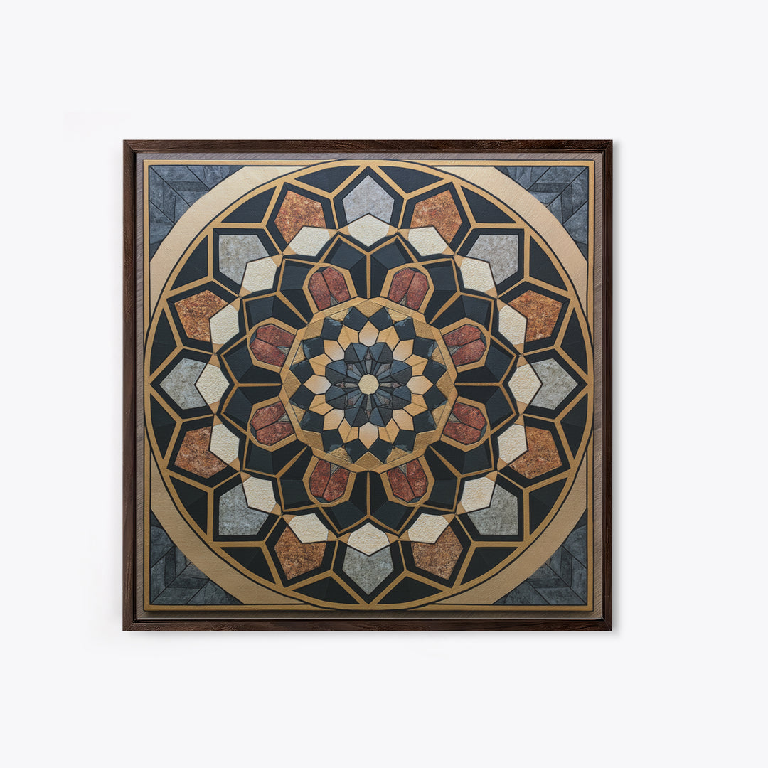 Black and Gold Geometric Rosette Framed Canvas Print, Sacred Geometry Art, Digital Art, Living Room Decor, Fine Art, Geometry, SGA-1x1-12