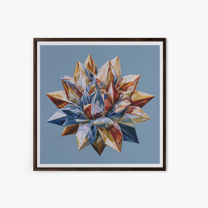 Crystal Lotus Arrangement Framed Canvas Print, Sacred Geometry Art, Living Room Decor, Fine Art, Geometry, Mandala Wall Art, SGA-1x1-44
