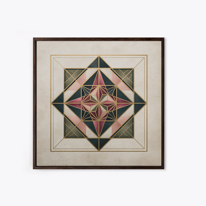 Gold Line Compass Mandala on Parchment Canvas Print, Sacred Geometry Art, Gallery Decor, Living Room Decor, Abstract Art, SGA-1x1-45