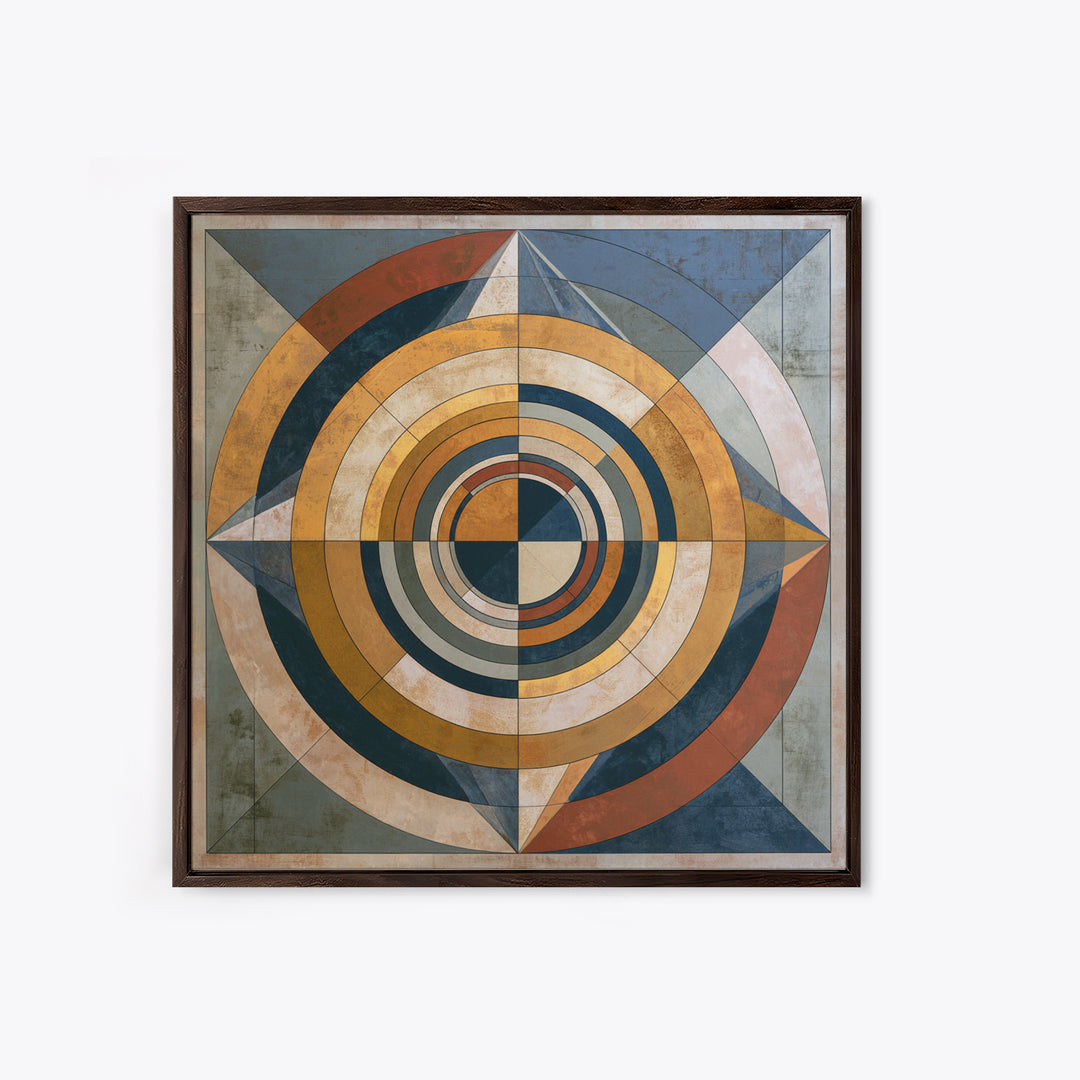 Concentric Circles and Triangles Framed Canvas Print, Sacred Geometry Art, Fine Art Print, Living Room Decor, Abstract Art, SGA-1x1-57