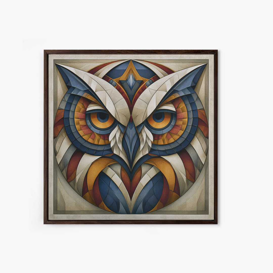 Sacred Owl Formed from Symmetrical Linework Canvas Print, Sacred Geometry Art, Rustic Home Decor, Living Room Decor, Geometry, SGA-1x1-66