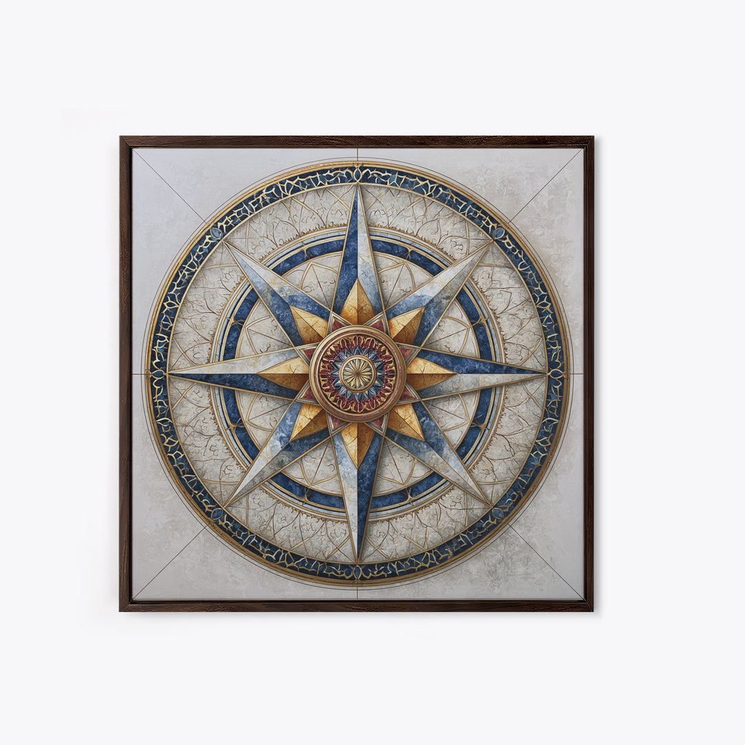 Gold Line Compass Mandala on Parchment Canvas Print, Sacred Geometry Art, Gallery Decor, Living Room Decor, Abstract Art, SGA-1x1-69