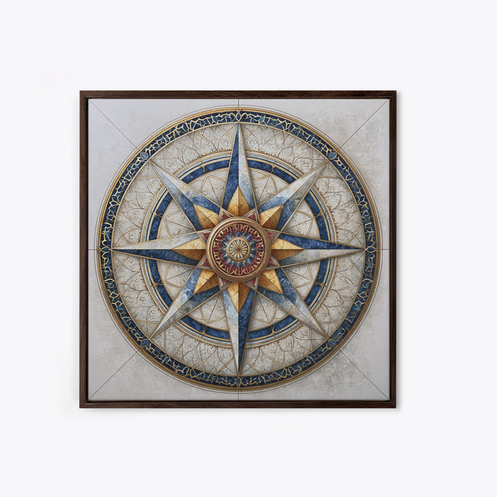 Gold Line Compass Mandala on Parchment Canvas Print, Sacred Geometry Art, Gallery Decor, Living Room Decor, Abstract Art, SGA-1x1-69