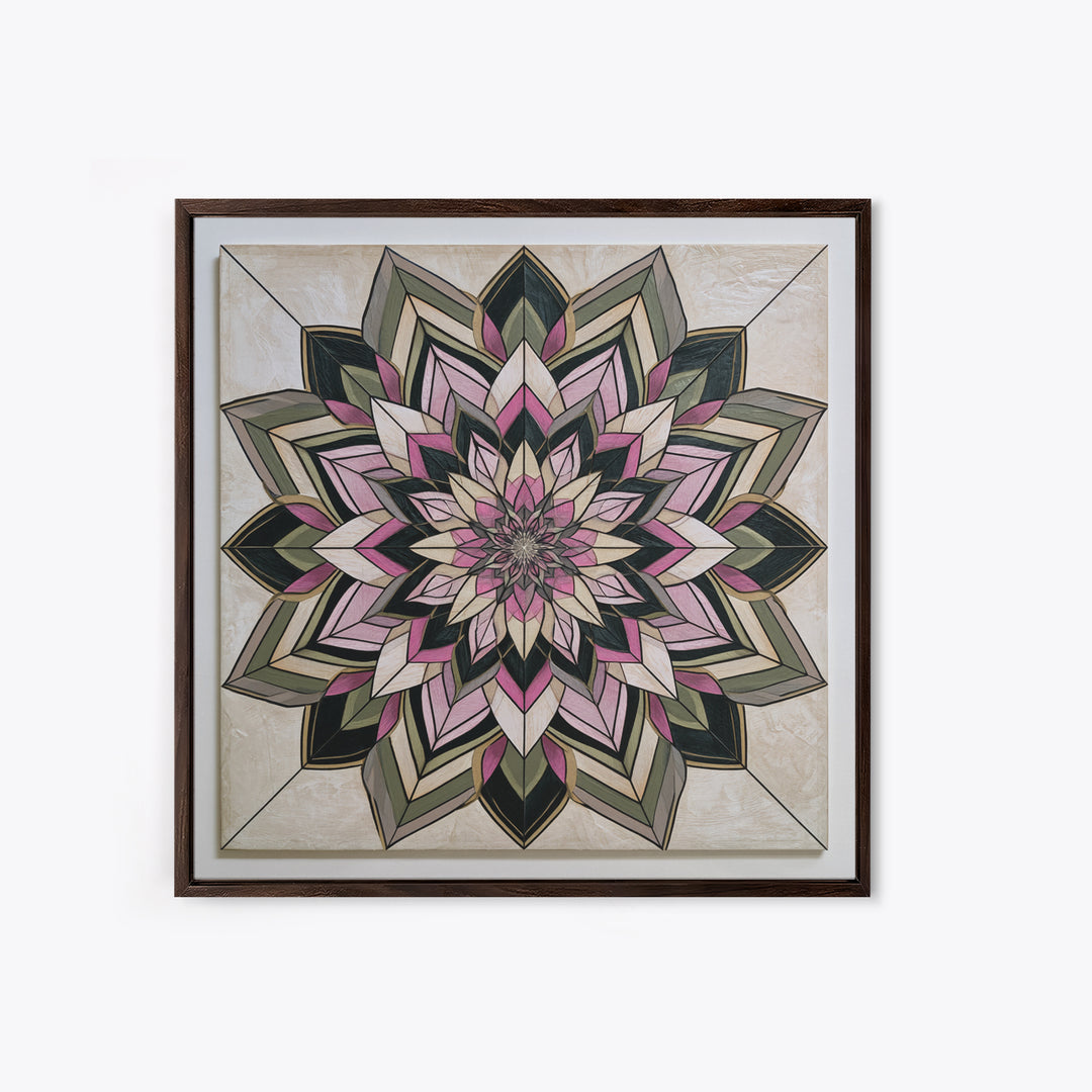 Mandala Lotus with Precise Radial Symmetry Framed Canvas Print, Sacred Geometry Art, Decorations, Living Room Decor, Geometry, SGA-1x1-74