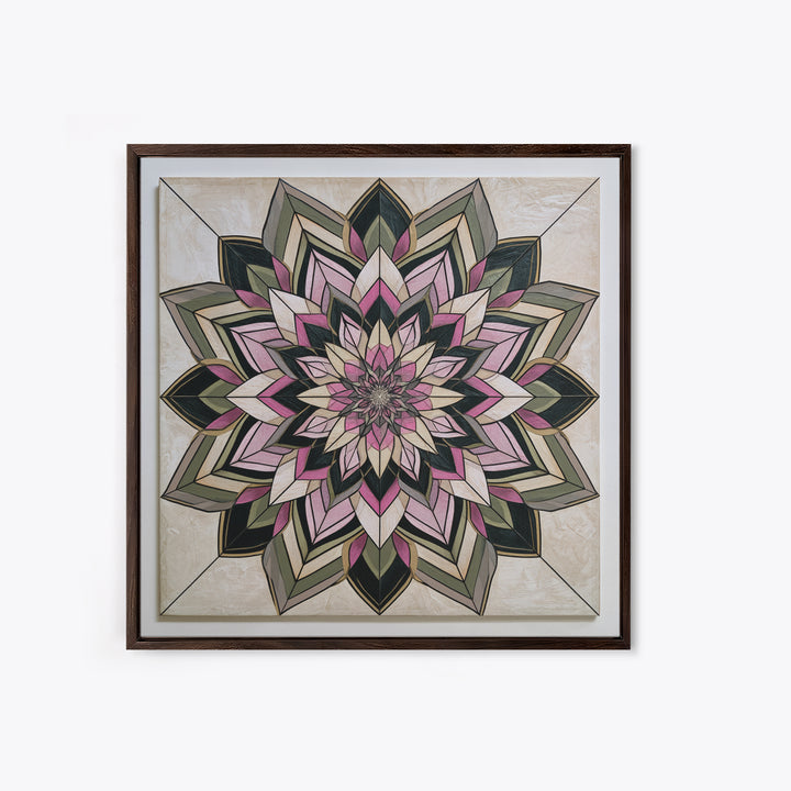Mandala Lotus with Precise Radial Symmetry Framed Canvas Print, Sacred Geometry Art, Decorations, Living Room Decor, Geometry, SGA-1x1-74