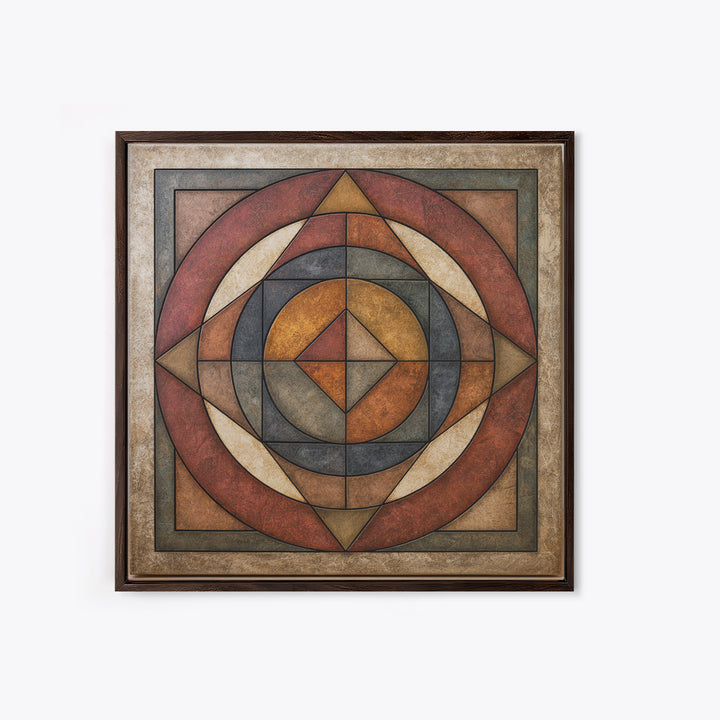 Concentric Circles and Triangles Canvas Print, Sacred Geometry Art, Textured Painting, Living Room Decor, Fine Art, Geometry, SGA-1x1-81