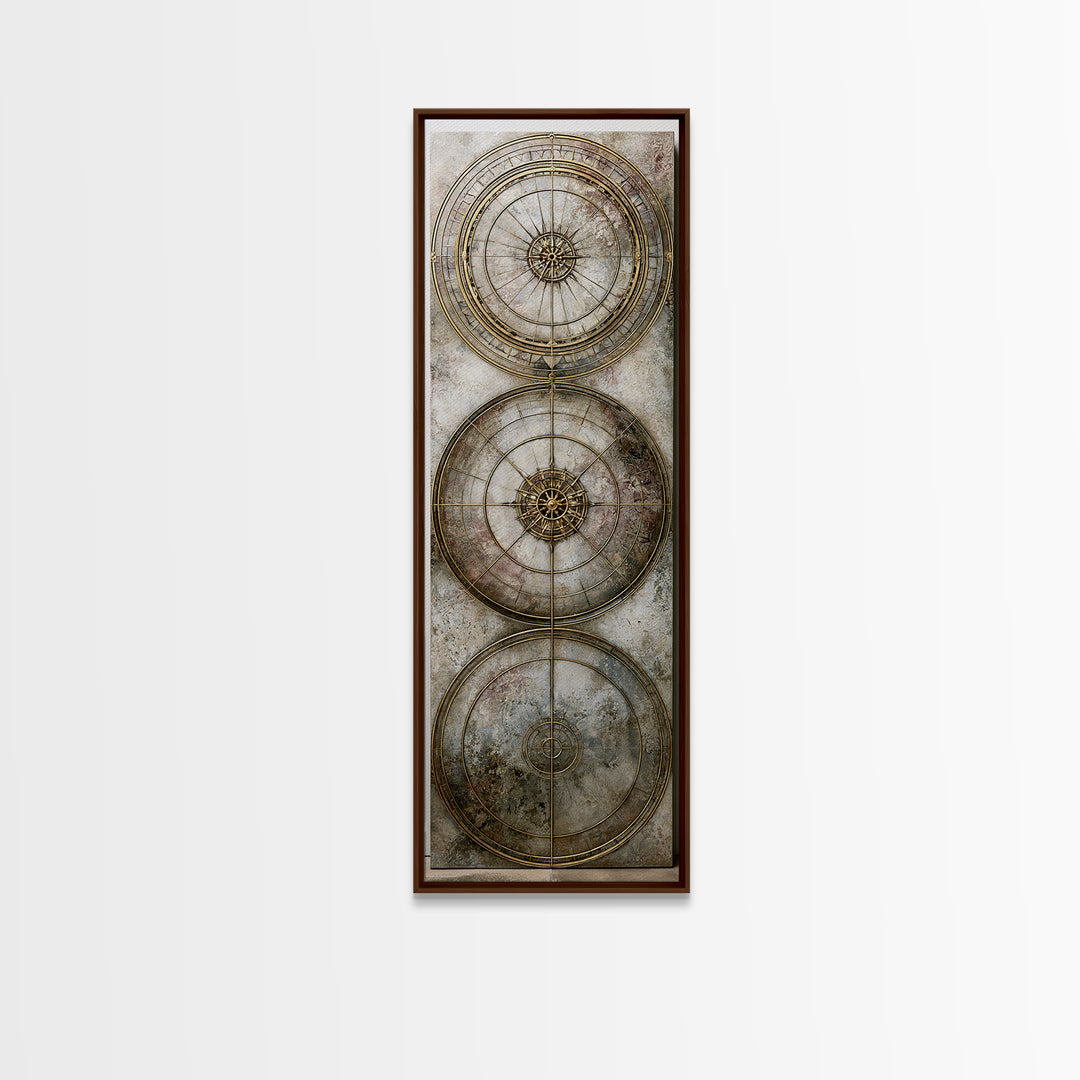 Gold Line Compass Mandala on Parchment Canvas Print, Sacred Geometry Art, Gallery Decor, Living Room Decor, Abstract Art, SGA-1x3-9
