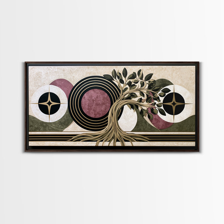 Geometric Tree of Life Framed Canvas Print, Sacred Geometry Art, Digital Download Art, Living Room Decor, Abstract Art, SGA-2x1-11