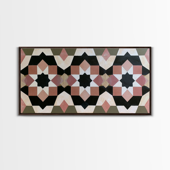 Moroccan Sacred Tile Star Pattern Framed Canvas Print, Sacred Geometry Art, Fine Art Print, Living Room Decor, Geometry, SGA-2x1-20