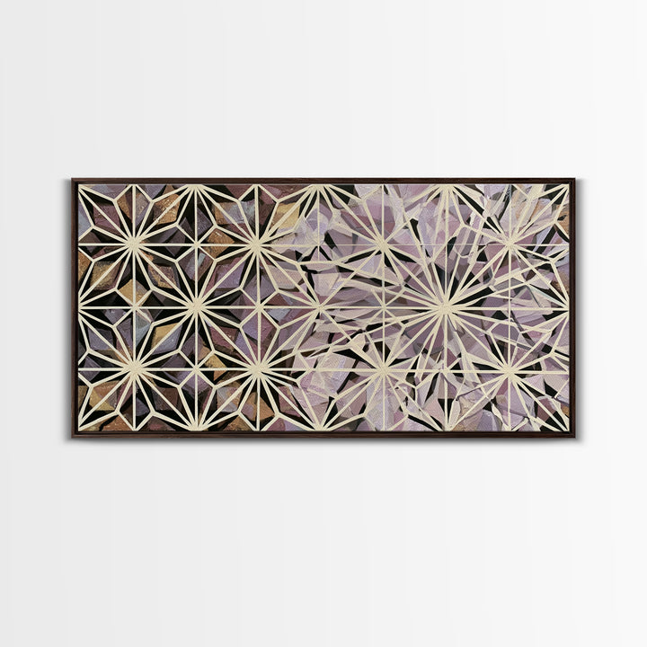 Crystal Grid Pattern Framed Canvas Print, Sacred Geometry Art, Wall Decor, Living Room Decor, Geometry, Boho Wall Decor, SGA-2x1-25