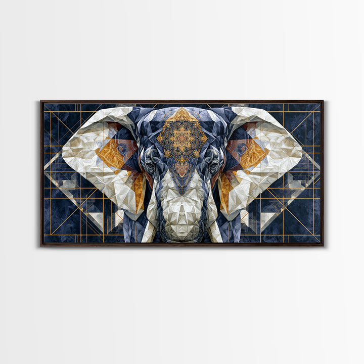 Geometric Elephant with Ornate Mandala Lines Canvas Print, Sacred Geometry Art, Contemporary Art, Living Room Decor, Geometry, SGA-2x1-54