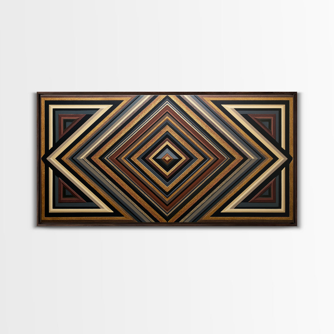 Black and Gold Geometric Rosette Framed Canvas Print, Sacred Geometry Art, Printable, Living Room Decor, Abstract Art, Geometry, SGA-2x1-56