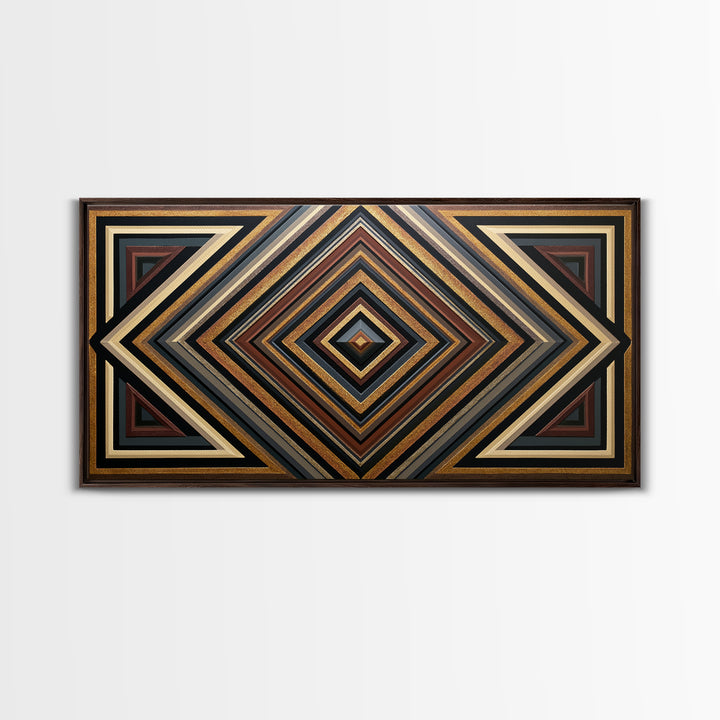 Black and Gold Geometric Rosette Framed Canvas Print, Sacred Geometry Art, Printable, Living Room Decor, Abstract Art, Geometry, SGA-2x1-56