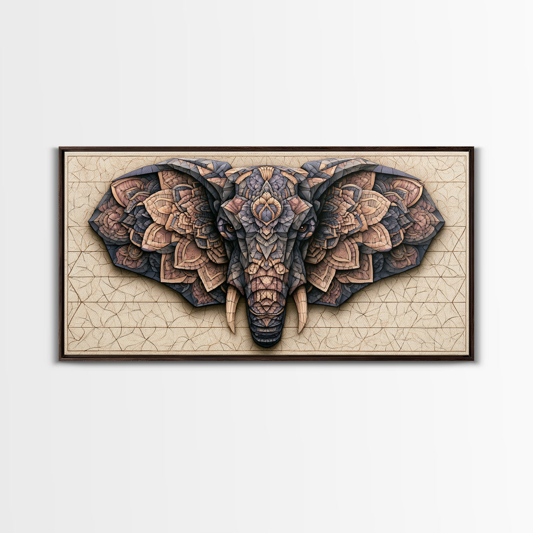 Geometric Elephant with Ornate Mandala Lines Canvas Print, Sacred Geometry Art, Luxury Decor, Living Room Decor, Geometry, SGA-2x1-6