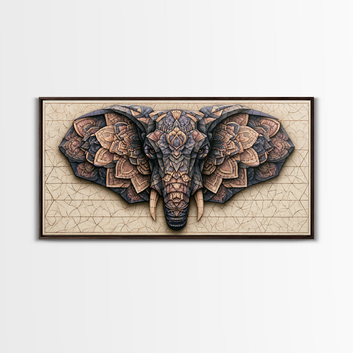 Geometric Elephant with Ornate Mandala Lines Canvas Print, Sacred Geometry Art, Luxury Decor, Living Room Decor, Geometry, SGA-2x1-6